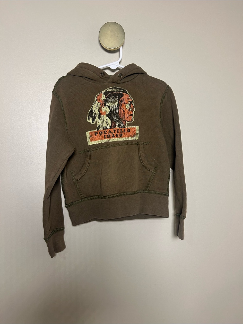 Kids Olive Green Hoodie with Tocatello Idaho Graphic